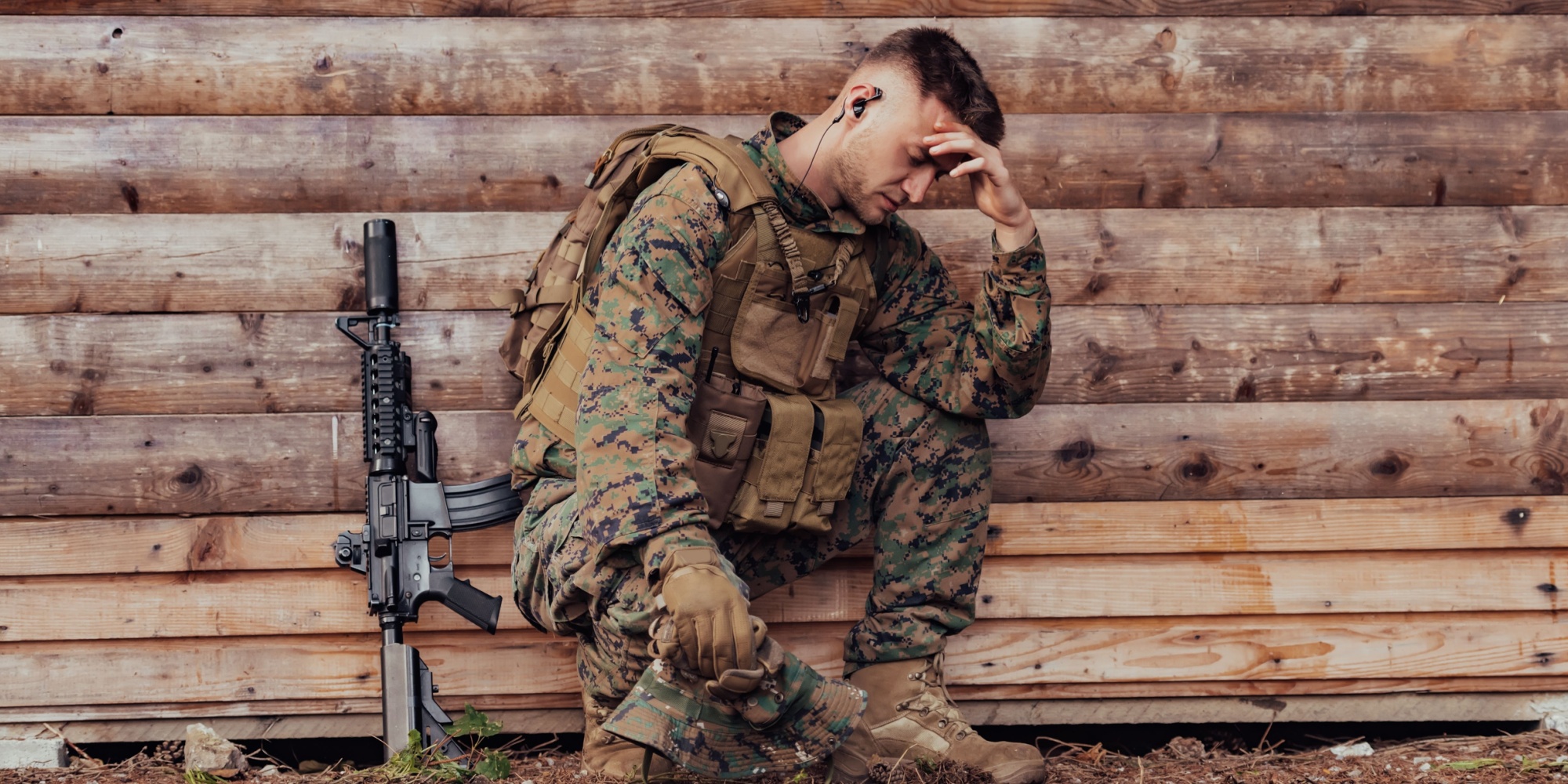 Soldier holding head