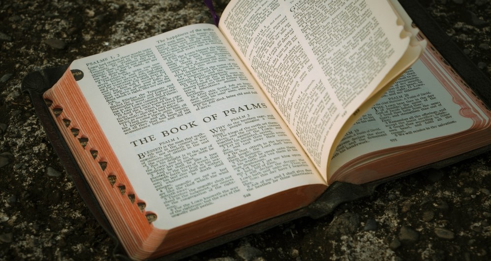 An Bible open to the book of Psalms