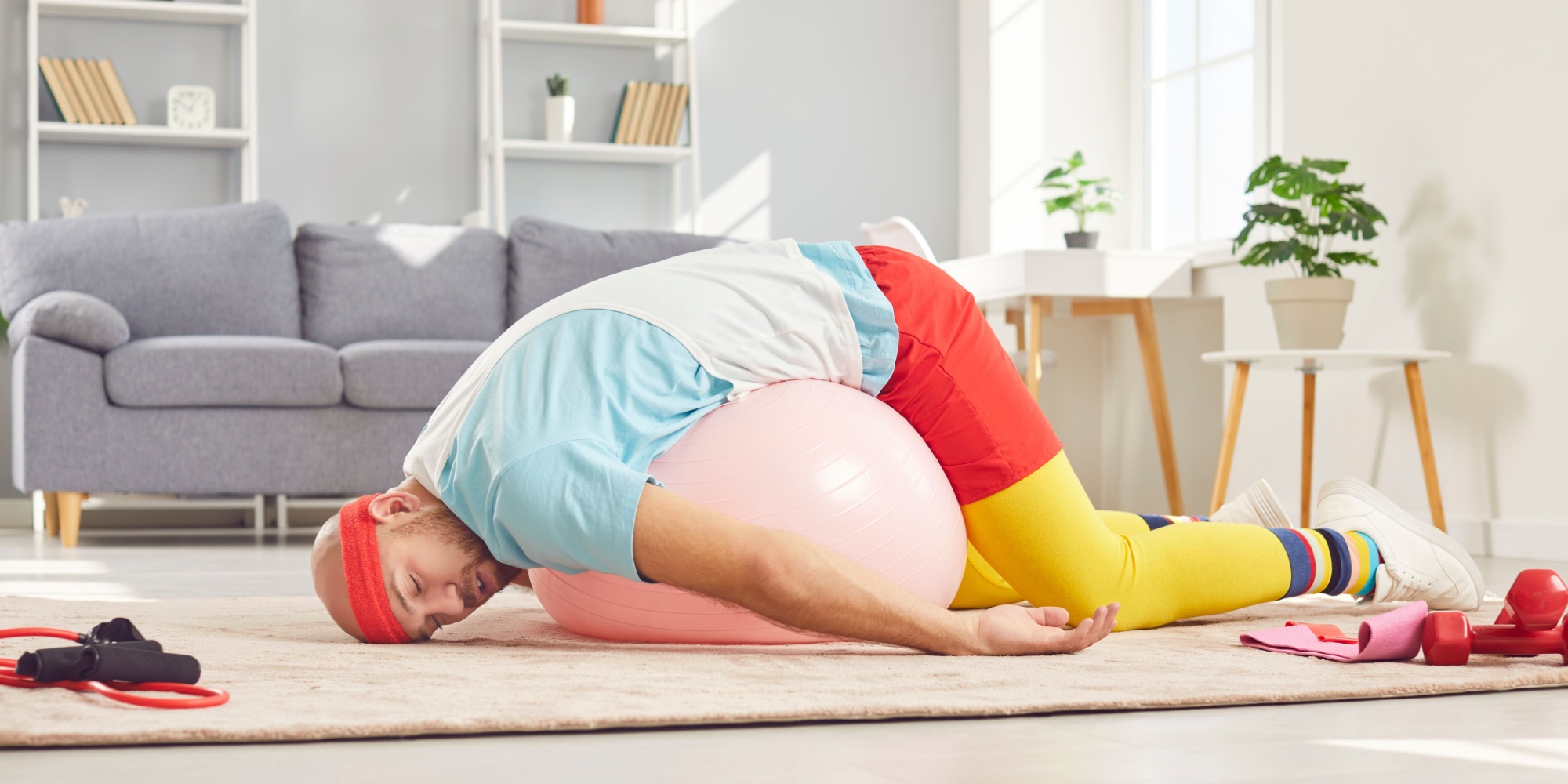 Lazy man on exercise ball